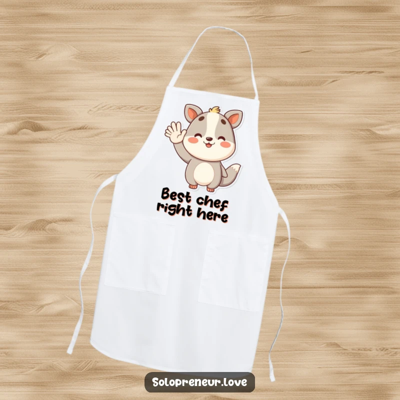 Funny apron with a successful animal character waving, perfect for celebrating cooking wins with humor.