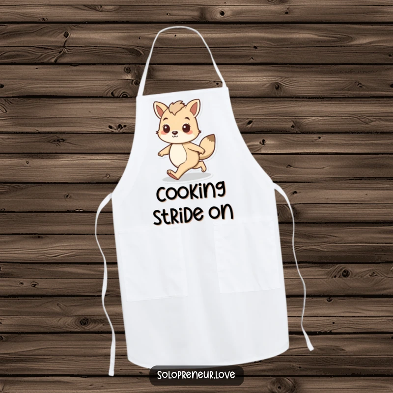 Funny apron showcasing an animal character walking forward with a confident stride, ready to protect while inspiring culinary determination.