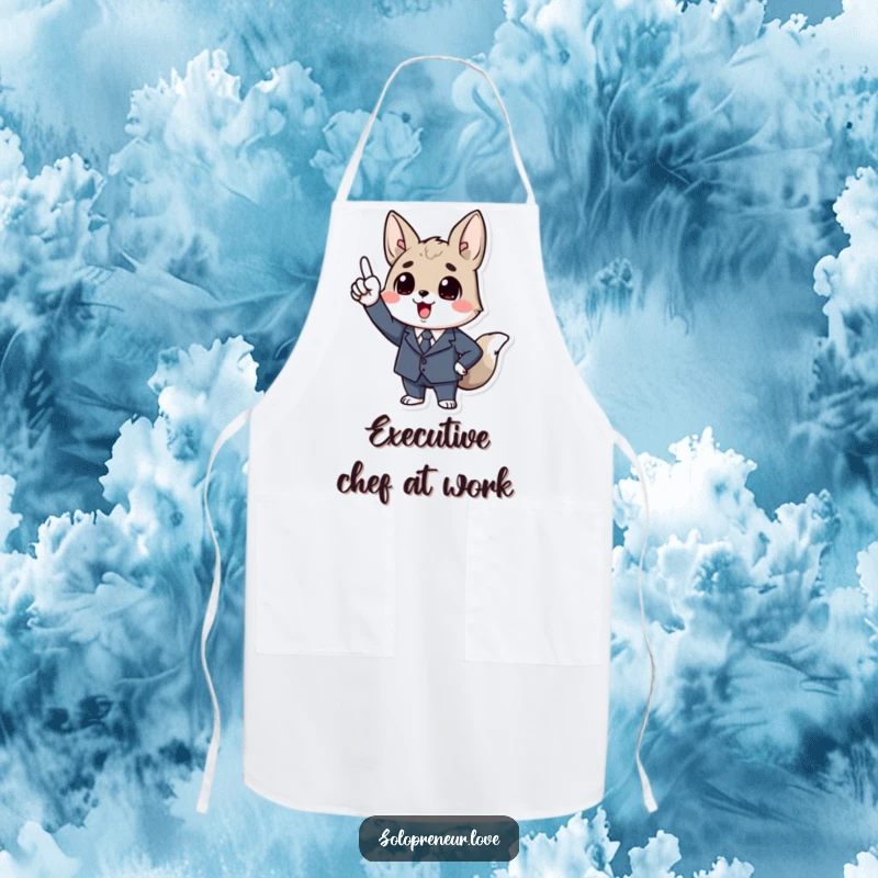 Funny Business Animal Apron: A character in a tiny suit, enthusiastically pointing upwards, ready for kitchen tasks.