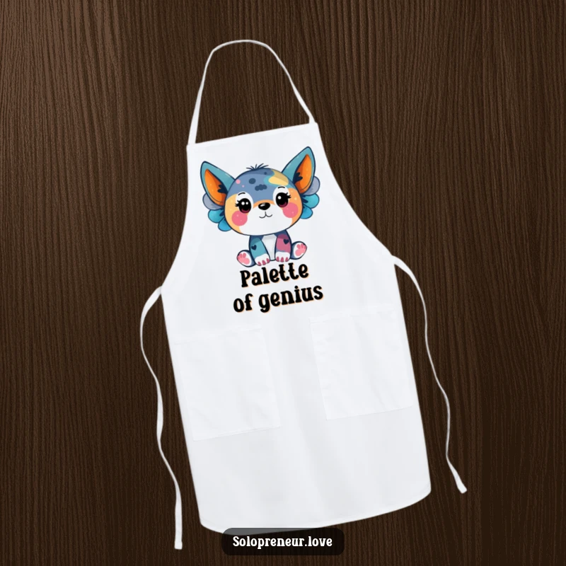 Funny apron featuring an animal artist painting abstract art, designed to protect clothes with humor and style.