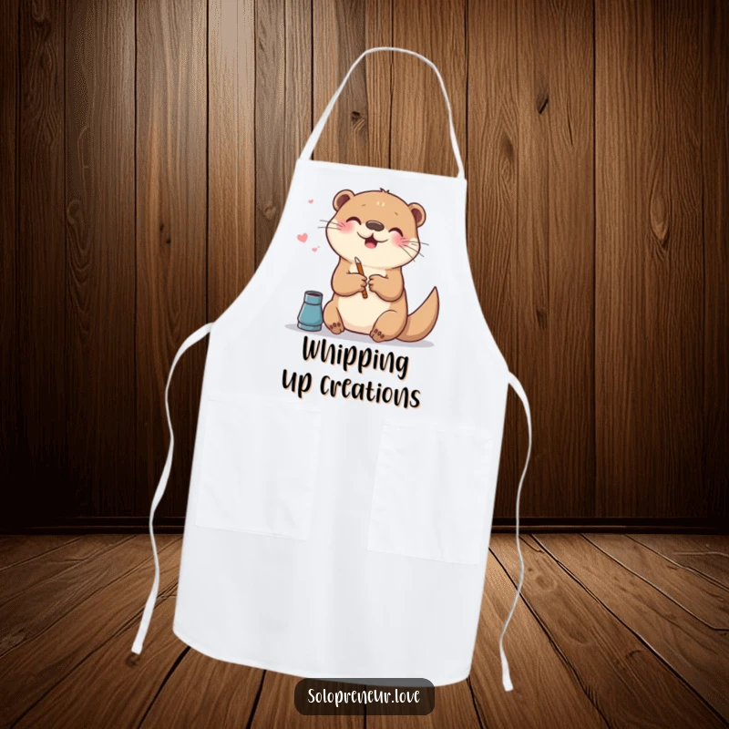 Funny apron featuring a playful otter creating digital art on a canvas, protecting you while inspiring creativity.