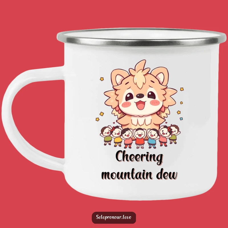 Funny Cheerful Creature Camping Mug: Fan Club Outdoor Fun Mug