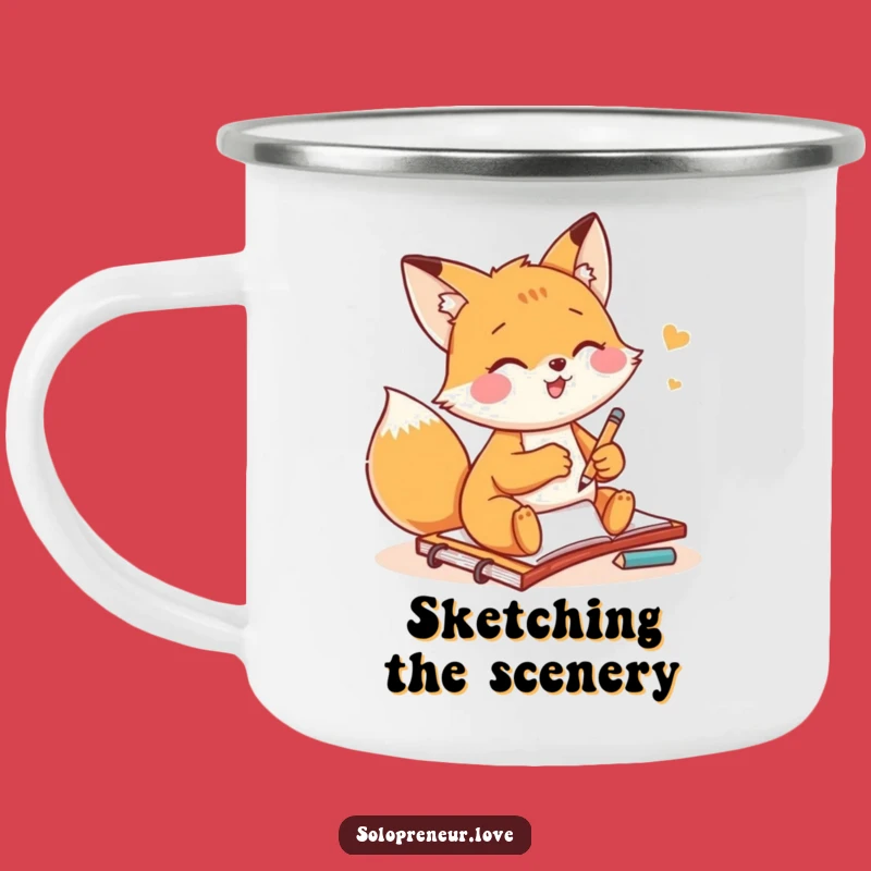 Funny Fox Artist Camping Mug: Sketching Notepad Adventure