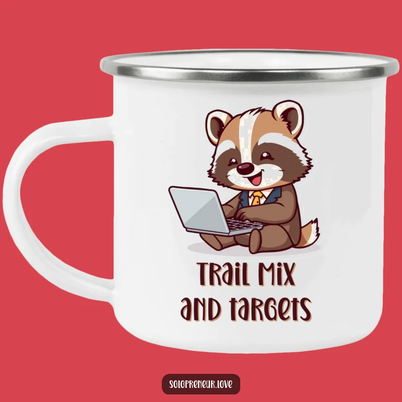 Funny Badger Business Camping Mug: Laptop Typer Adventure