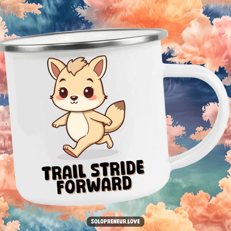 Funny camping mug featuring an animal character walking forward with a confident stride, perfect for outdoor drinks and inspiring determination.