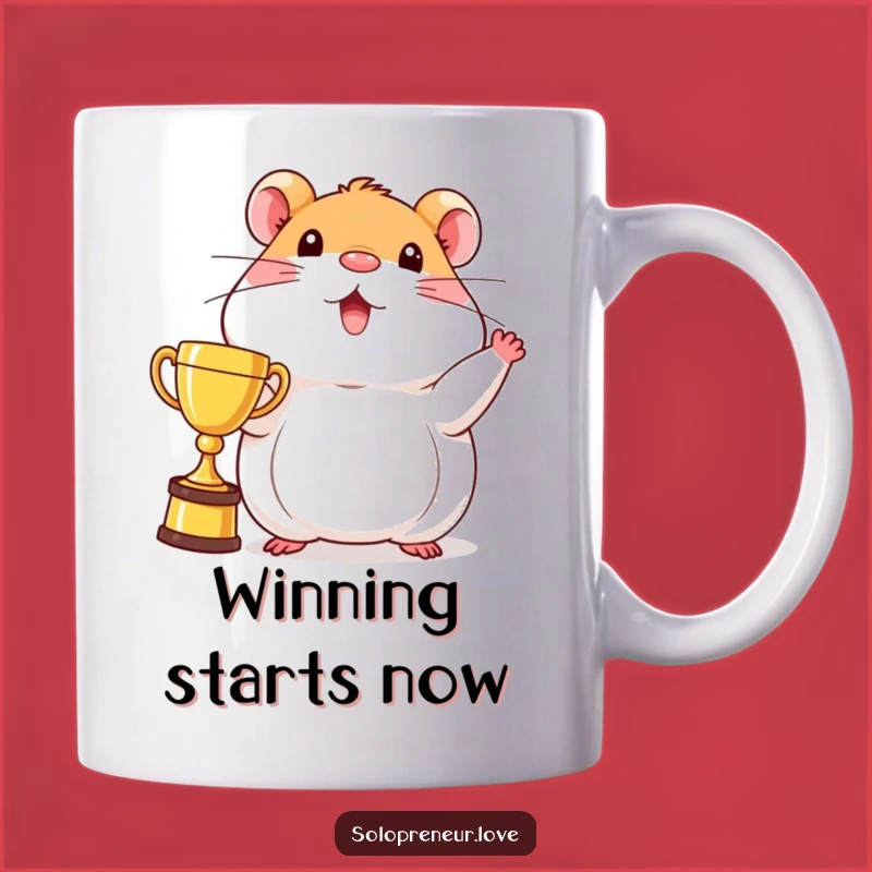 Funny Hamster Trophy Mug: Beaming Champion Character - Winning Gift for Victors