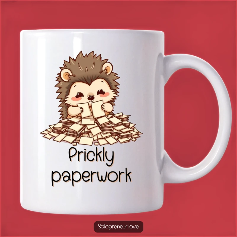 Funny Hedgehog Paper Sort Mug: Organized Chaos and Coffee