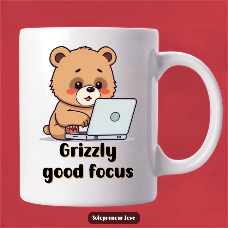 Funny Bear Cub Laptop Mug: Determined Cub Working Hard Gift!