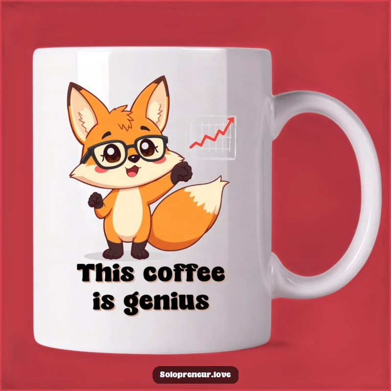 Funny Fox in Glasses Mug: Smart Business Fox Points to Growth Chart Gift
