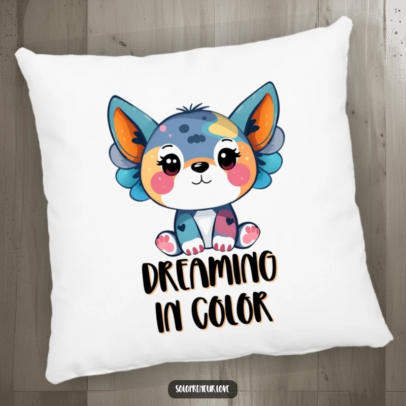 Funny pillow with an animal painting abstract art, offering comfort and a splash of creative humor.