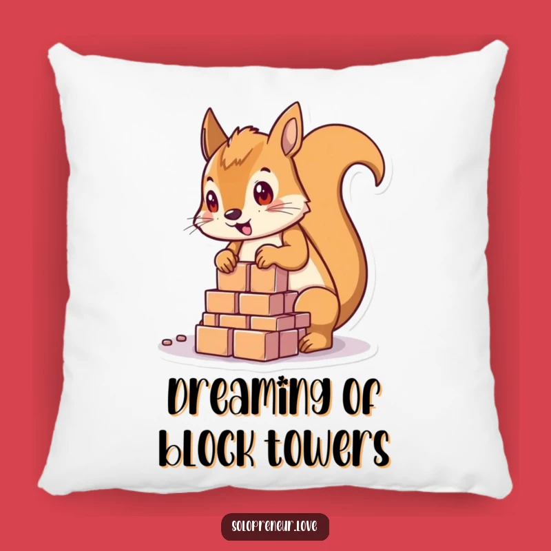 Funny Squirrel Building Blocks Accent Pillow: Cozy Construction!