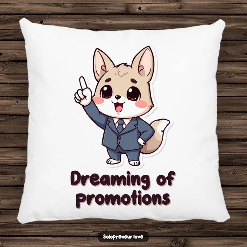 Funny Business Animal Pillow: Soft cushion featuring a character in a tiny business suit, enthusiastically pointing upwards.