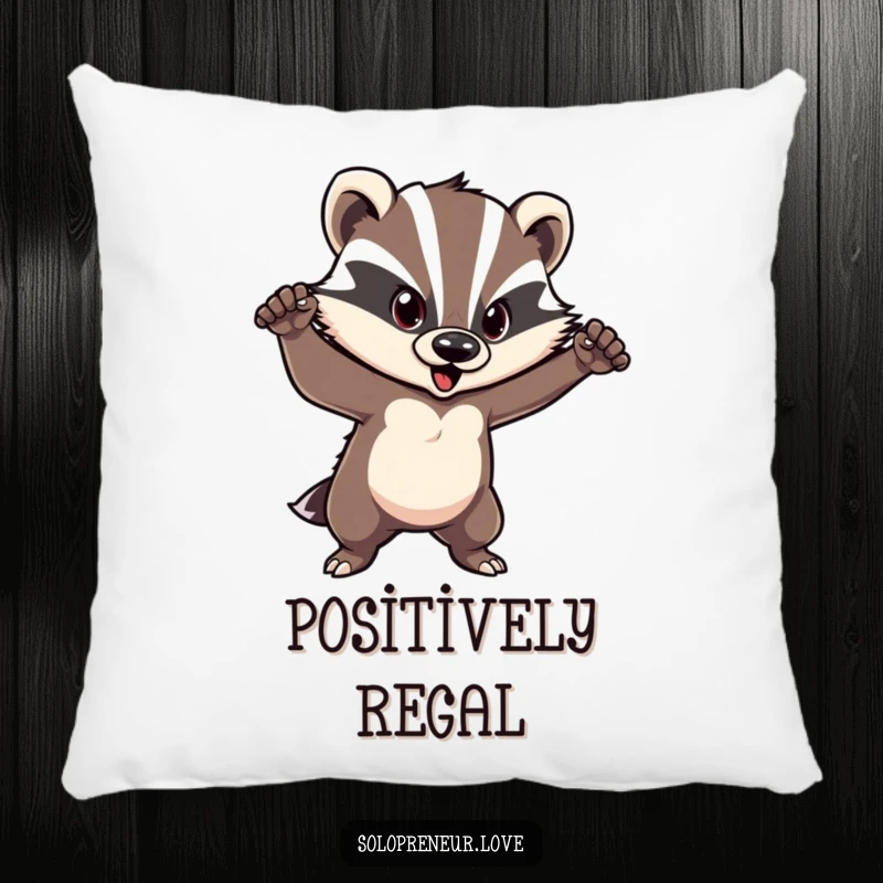 Funny badger pillow featuring a courageous character in a confident pose, offering comfort and a symbol of bravery.