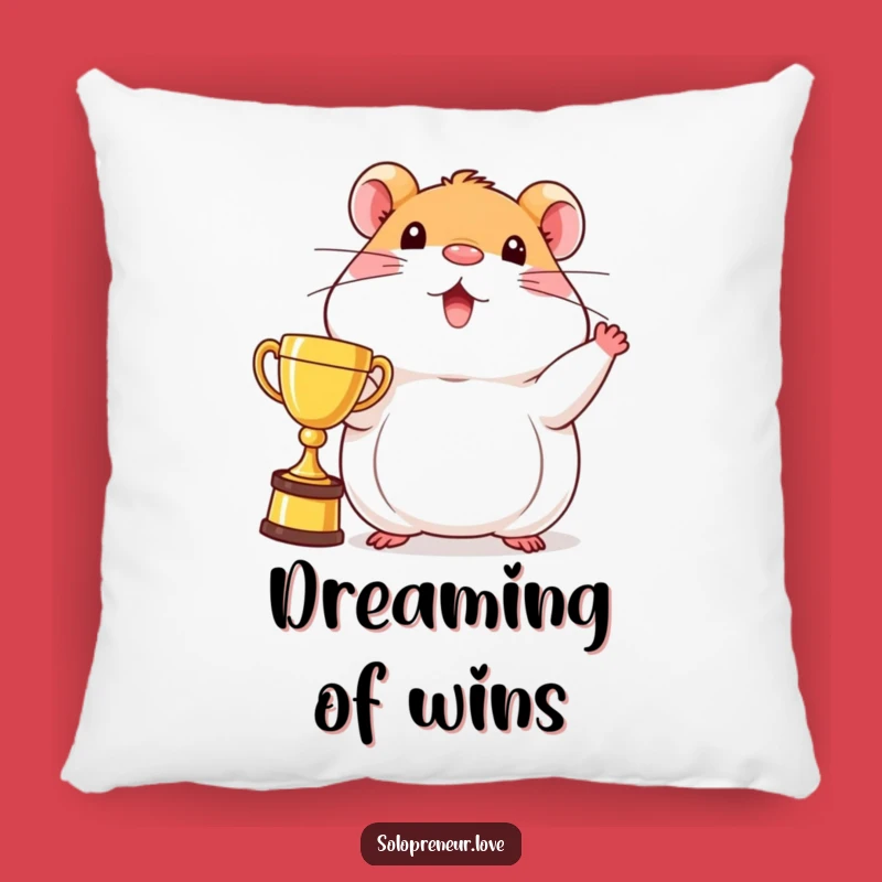Funny Hamster Trophy Pillow: Beaming Champion Character - Cozy Comfort for Victorious Souls