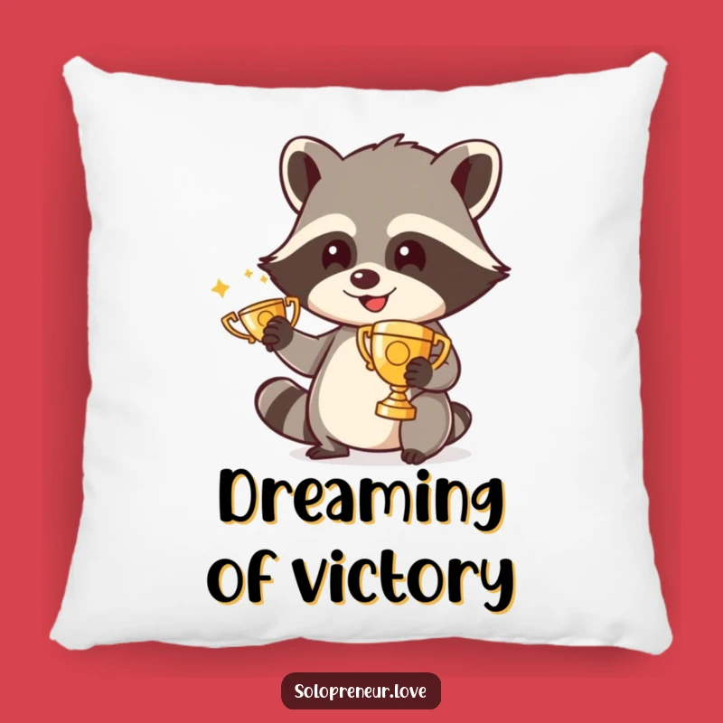 Funny Raccoon Pillow: Lounge in Style with This Hilarious Trophy Polishing Decor