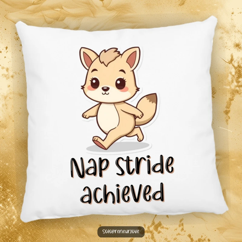 Funny pillow featuring an animal character walking forward with a confident stride, offering comfort and a symbol of determination.
