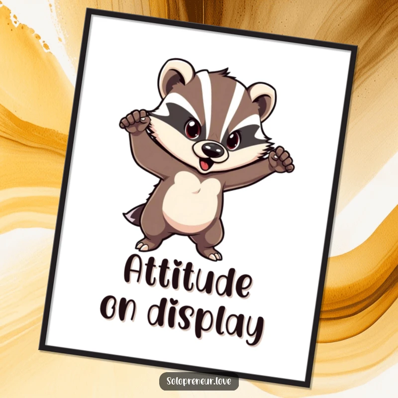 Funny badger digital art print of a courageous character striking a confident pose, perfect for instant download.