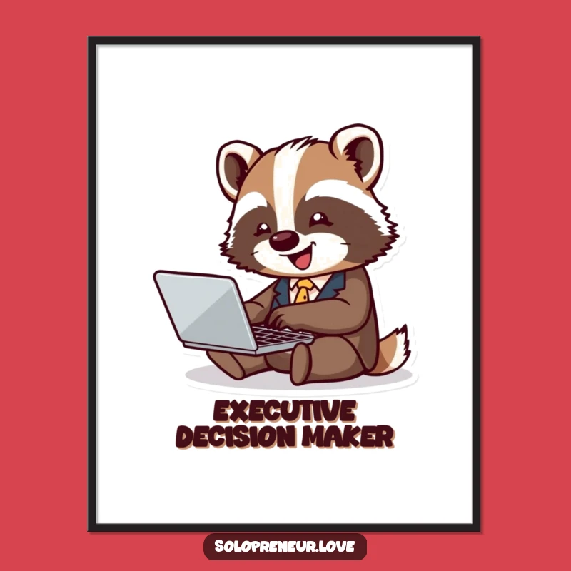 Funny Badger Business Digital Print: Laptop Typer Art