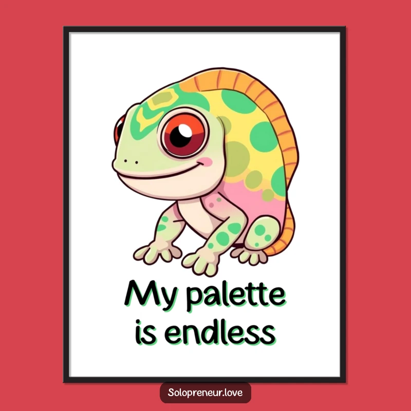 Funny Chameleon Digital Art: Vibrant Color Change Character, Humorous Decor