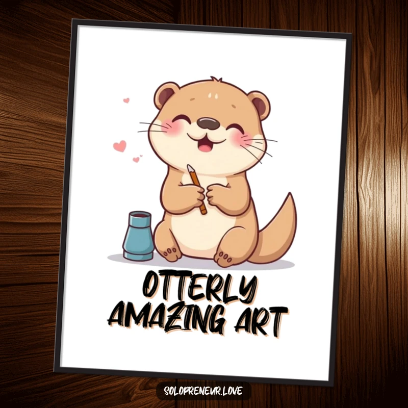 Funny digital art print showing a playful otter creating art on a digital canvas, a vibrant and whimsical masterpiece.