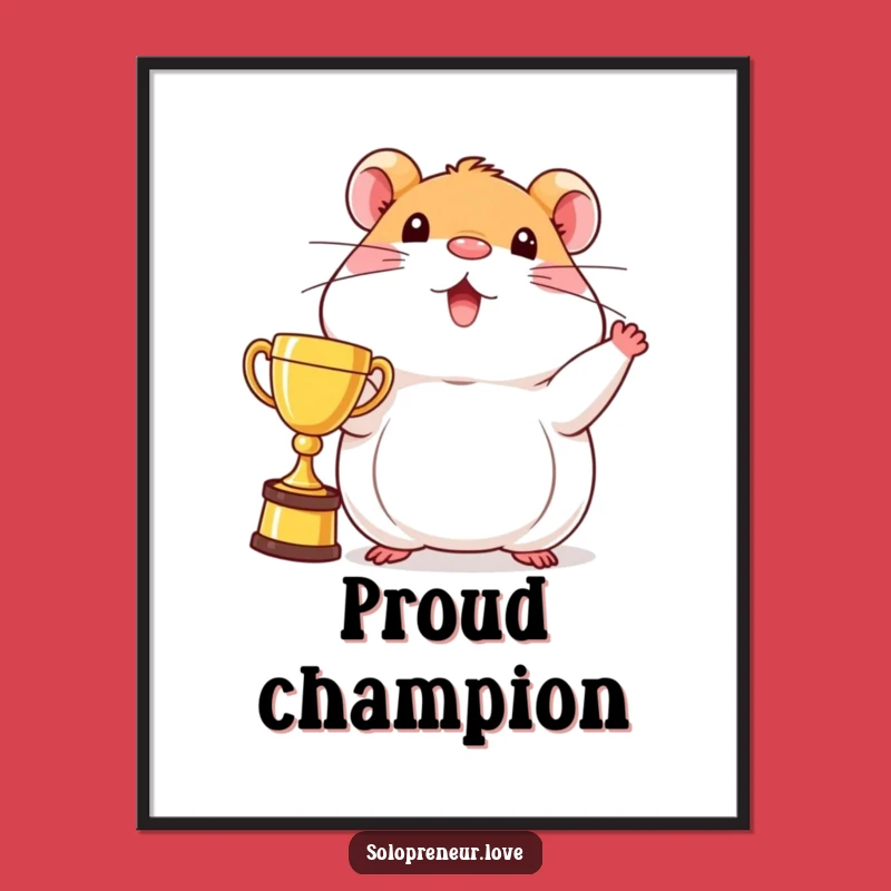 Funny Hamster Trophy Digital Art: Beaming Champion Character - Instant Download for Victorious Decor