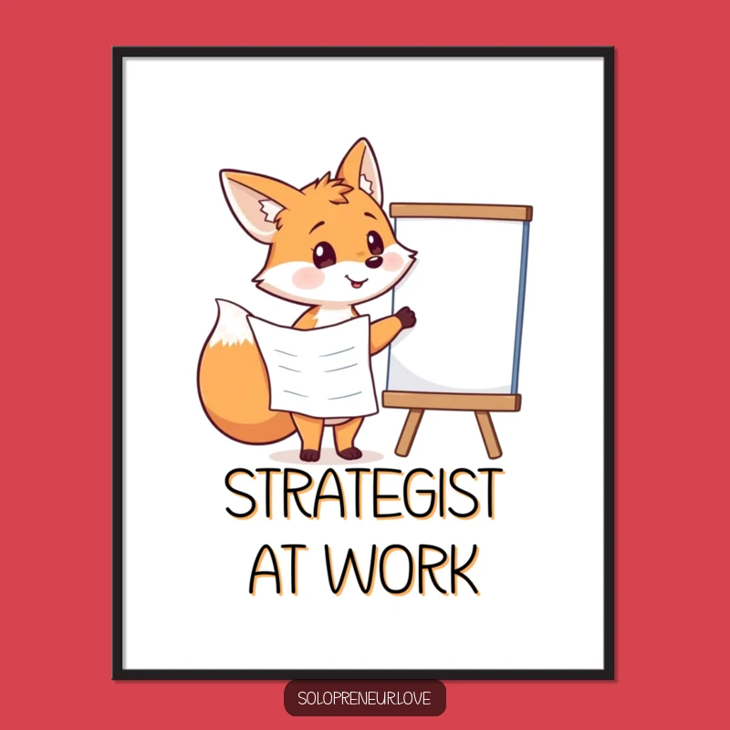 Funny Fox Planning Digital Art: Strategic Wall Decor - Unique Funny Gift!