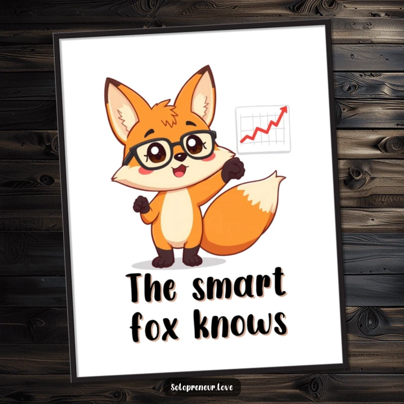 Funny Fox in Glasses Digital Art: High-resolution artwork of a fox pointing at a chart, perfect for instant office decor.
