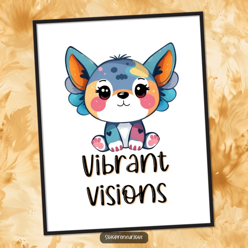 Funny digital art print of an animal character painting abstract art, bringing vibrant color and humor instantly.