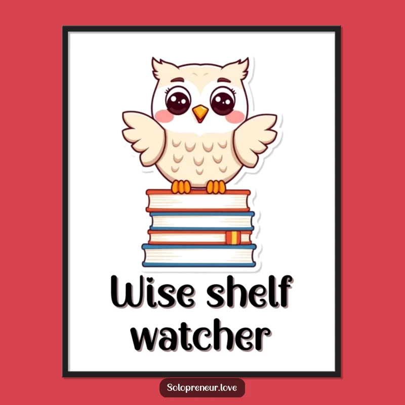 Funny Owl on Books Digital Print – Instant Whimsical Wall Art.