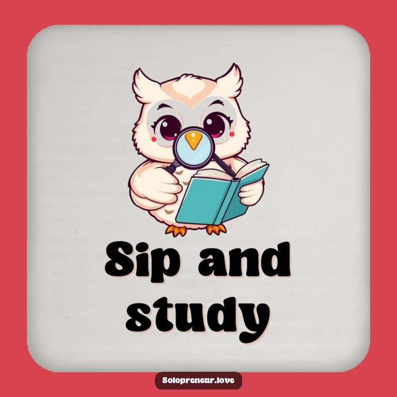 Funny Happy Owl Coasters: Reading Book Magnifying Glass - Protect Surfaces with Wise Charm