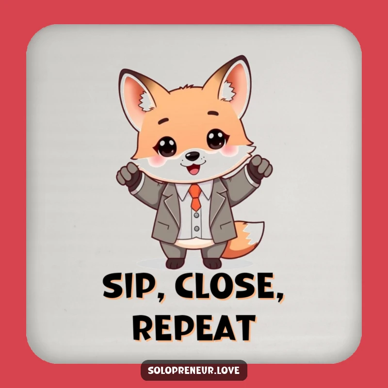 Funny Kawaii Fox Business Success Drink Coaster: Protect Surfaces!