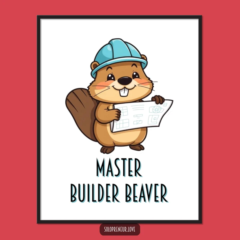 Funny Beaver Blueprint Poster - Construction Art, Office Decor Funny Gift