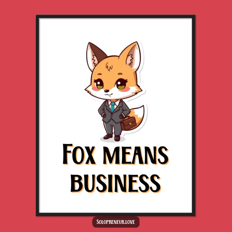 Funny Business Fox Poster - Tiny Suit Art, Office Decor Funny Gift