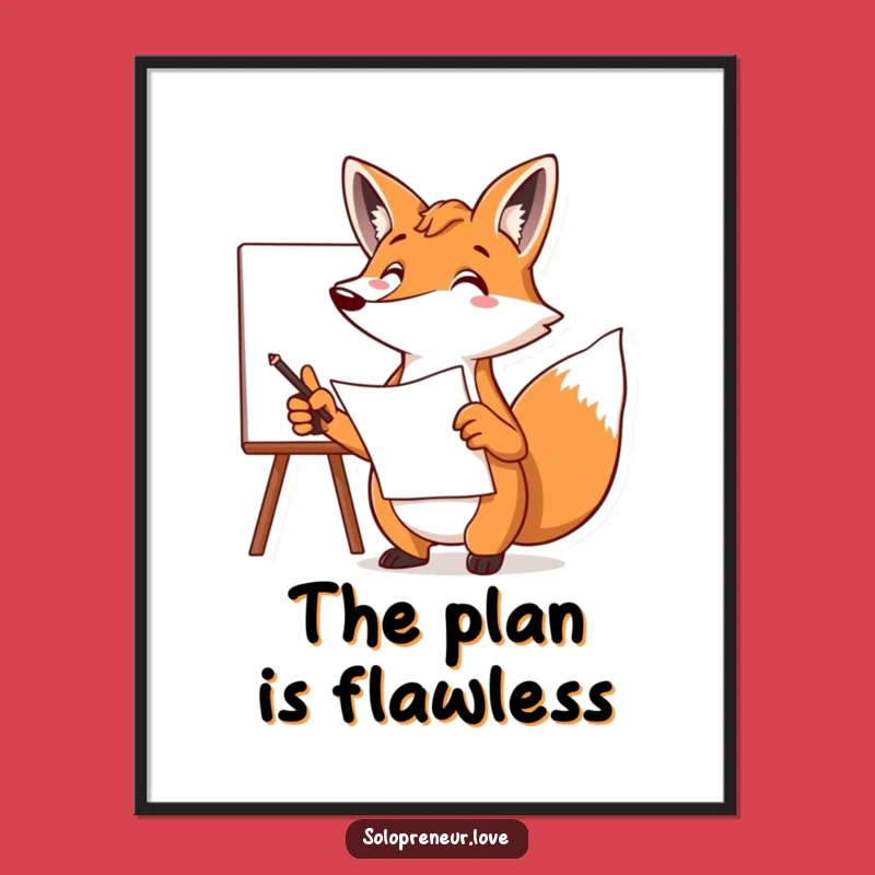 Funny Fox Plan Whiteboard Poster - Hilarious Motivational Art Gift!