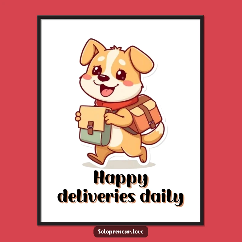 Funny Dog Poster: Busy Delivery Character, Humorous Wall Decor Gift