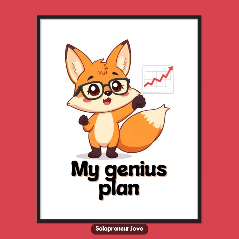 Funny Fox in Glasses Poster: Smart Business Chart Art - Motivational Gift