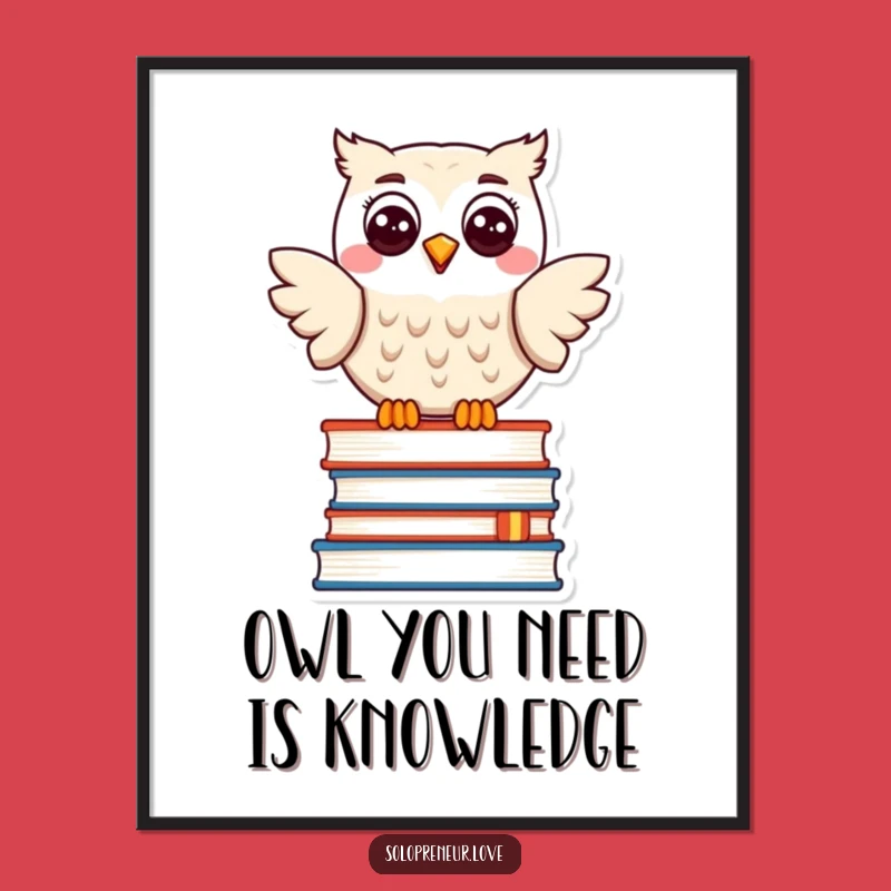 Funny Owl on Books Poster – Whimsical Wall Art for Happy Readers.