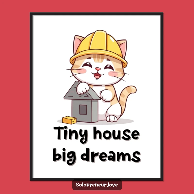 Funny Hard Hat Cat Poster: Adorable Construction Feline Art Print Gift