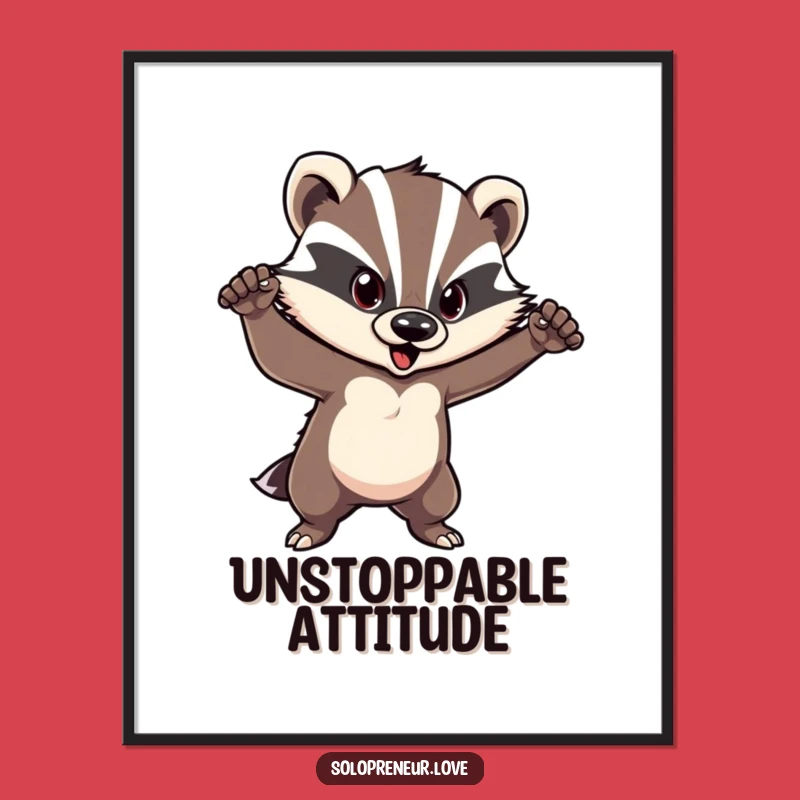 Funny Courageous Badger Poster: Confident Pose Character - Inspiring Wall Art for the Bold