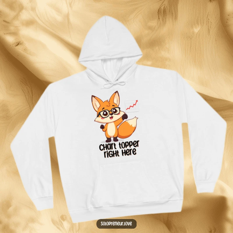 Funny Fox in Glasses Hoodie: A warm hoodie featuring a fox pointing at a business chart, symbolizing intelligence and progress.