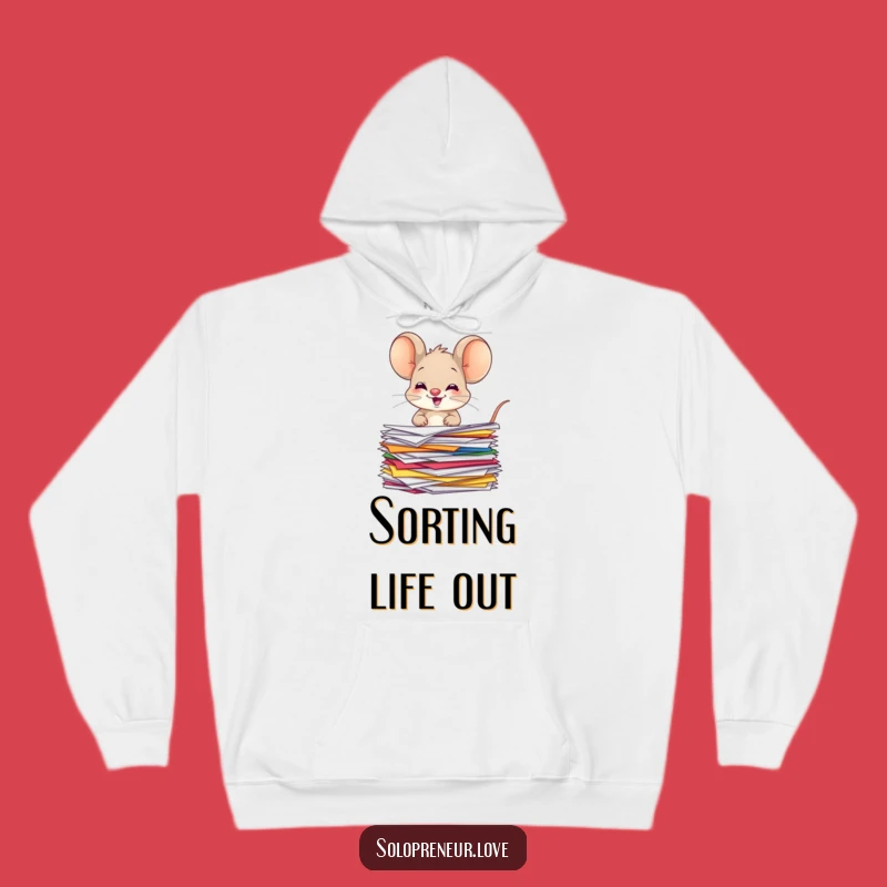 Funny Giggling Mouse Hoodie: Organized Papers Character - Cozy Comfort with a Touch of Playfulness