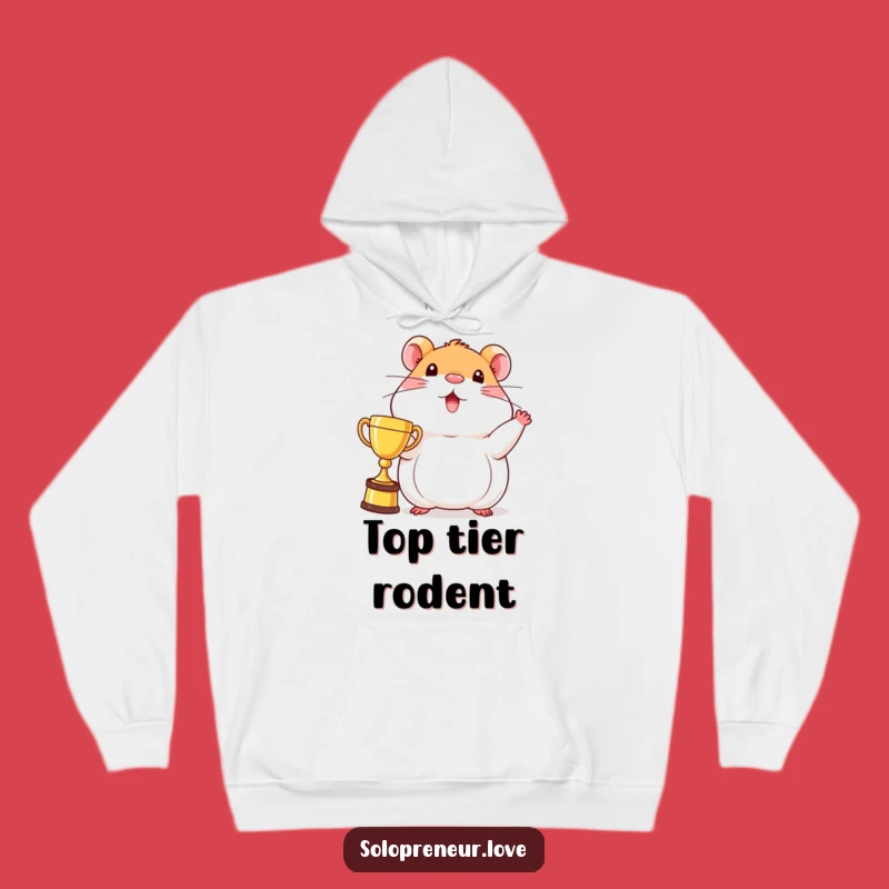 Funny Hamster Trophy Hoodie: Beaming Champion Character - Cozy Comfort for Winners
