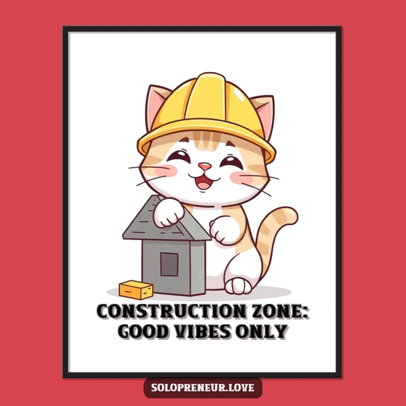 Free Printable Wall Art: Hilarious Construction Cat Building Fun, Downloadable DIY Home Decor