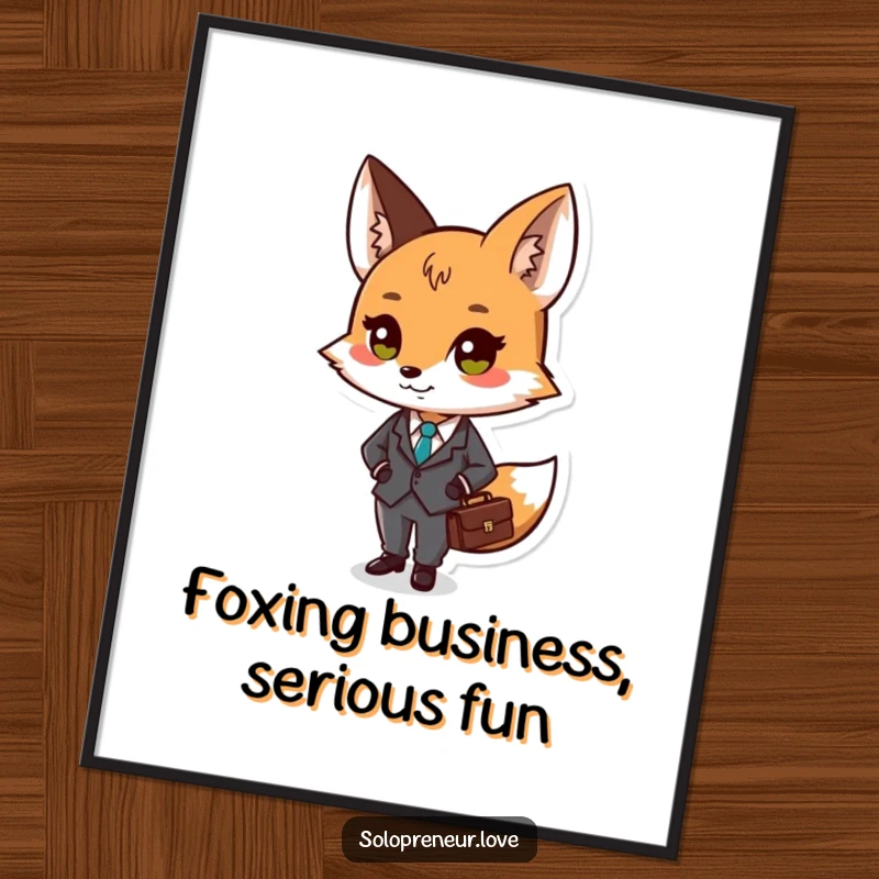Funny Free Printable small fox character in a tiny suit holding a briefcase, exuding professionalism as wall art.