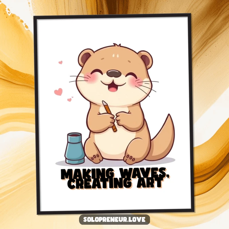 Funny Free Printable Wall Art: A joyful otter intently creating digital art on a vibrant canvas, bringing playful creativity to any room.