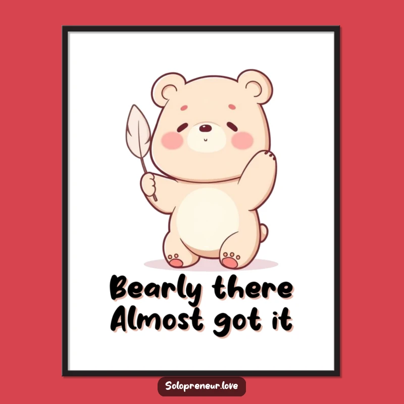 Free Printable Wall Art: Bear's Mighty Feather Effort, Funny Downloadable Decor for Gym or Den