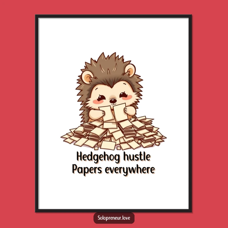 Free Printable Wall Art: Busy Hedgehog's Paperwork, Funny Downloadable Decor for an Office Space