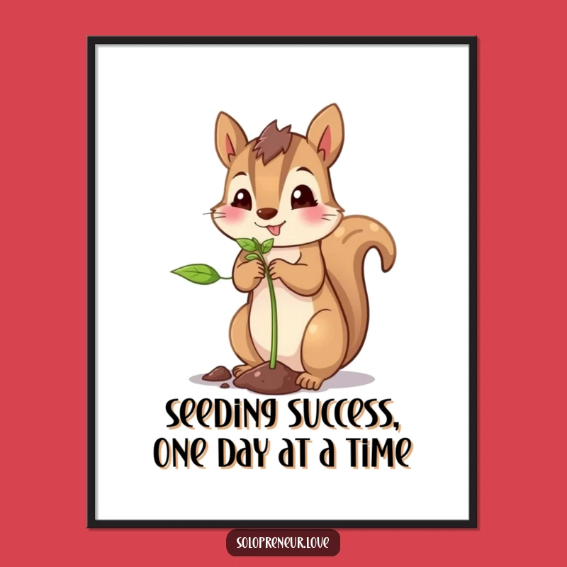 Free Printable Wall Art: Charming Squirrel Planting Scene, Downloadable Decor for a Happy Home