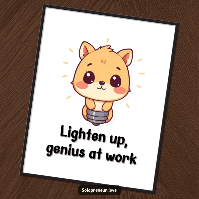 Funny Free Printable Wall Art: Curious animal peers at a glowing lightbulb, filled with wonder. Quirky downloadable decor.