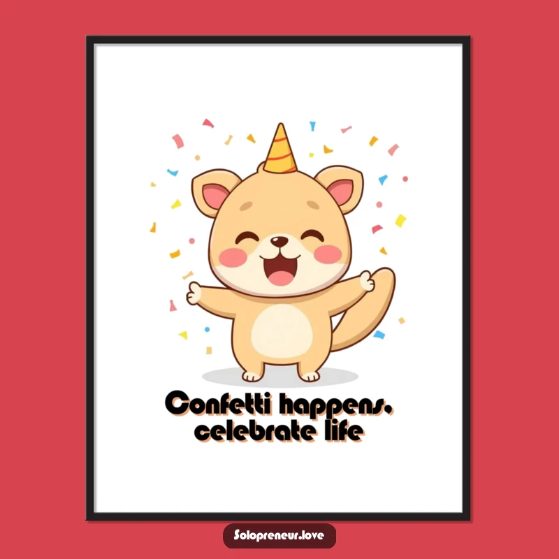 Free Printable Wall Art: Happy Animal Confetti Victory, Funny Downloadable Decor for Your Space